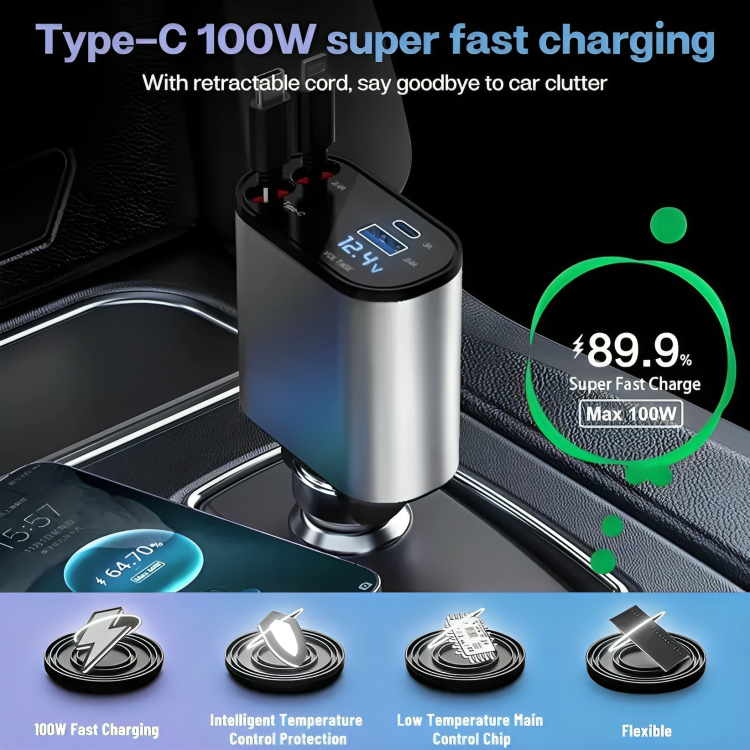 BuyBliss™ RETRACTABLE SUPERFAST CAR CHARGER (31 INCH, 120W)